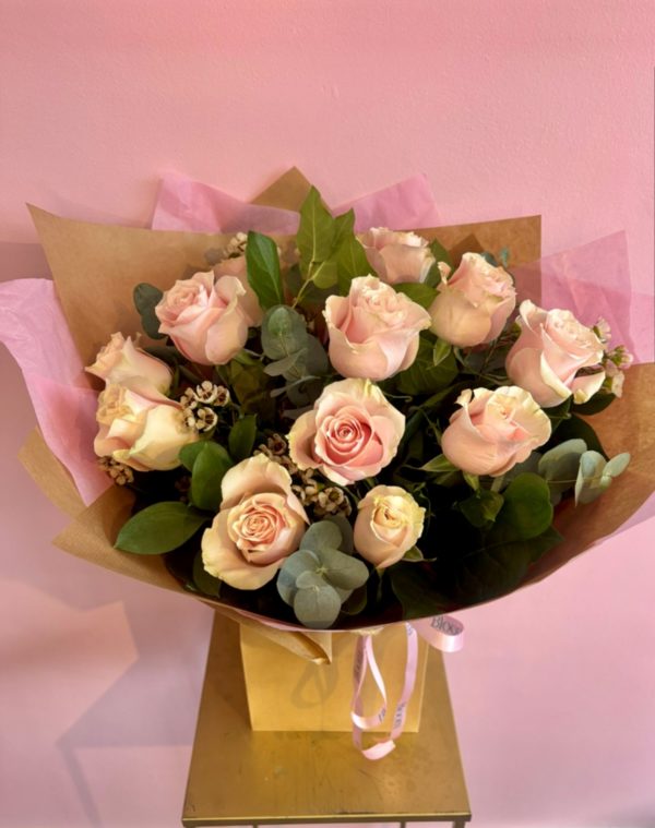 Dozen Valentines Pink Rose Bouquet